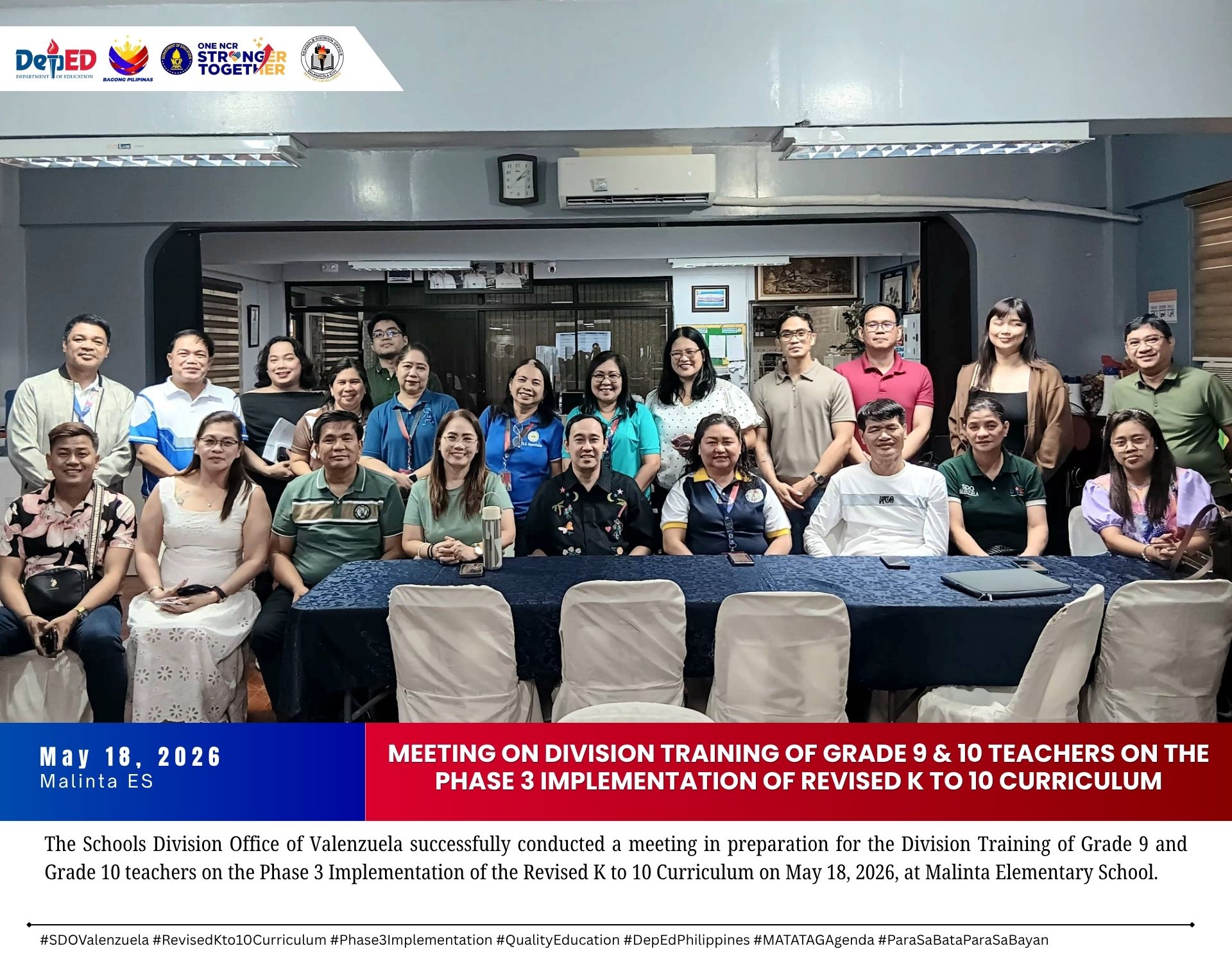 MEETING ON DIVISION TRAINING OF GRADE 9 & 10 TEACHERS ON THE PHASE 3 IMPLEMENTATION OF REVISED K TO 10 CURRICULUM